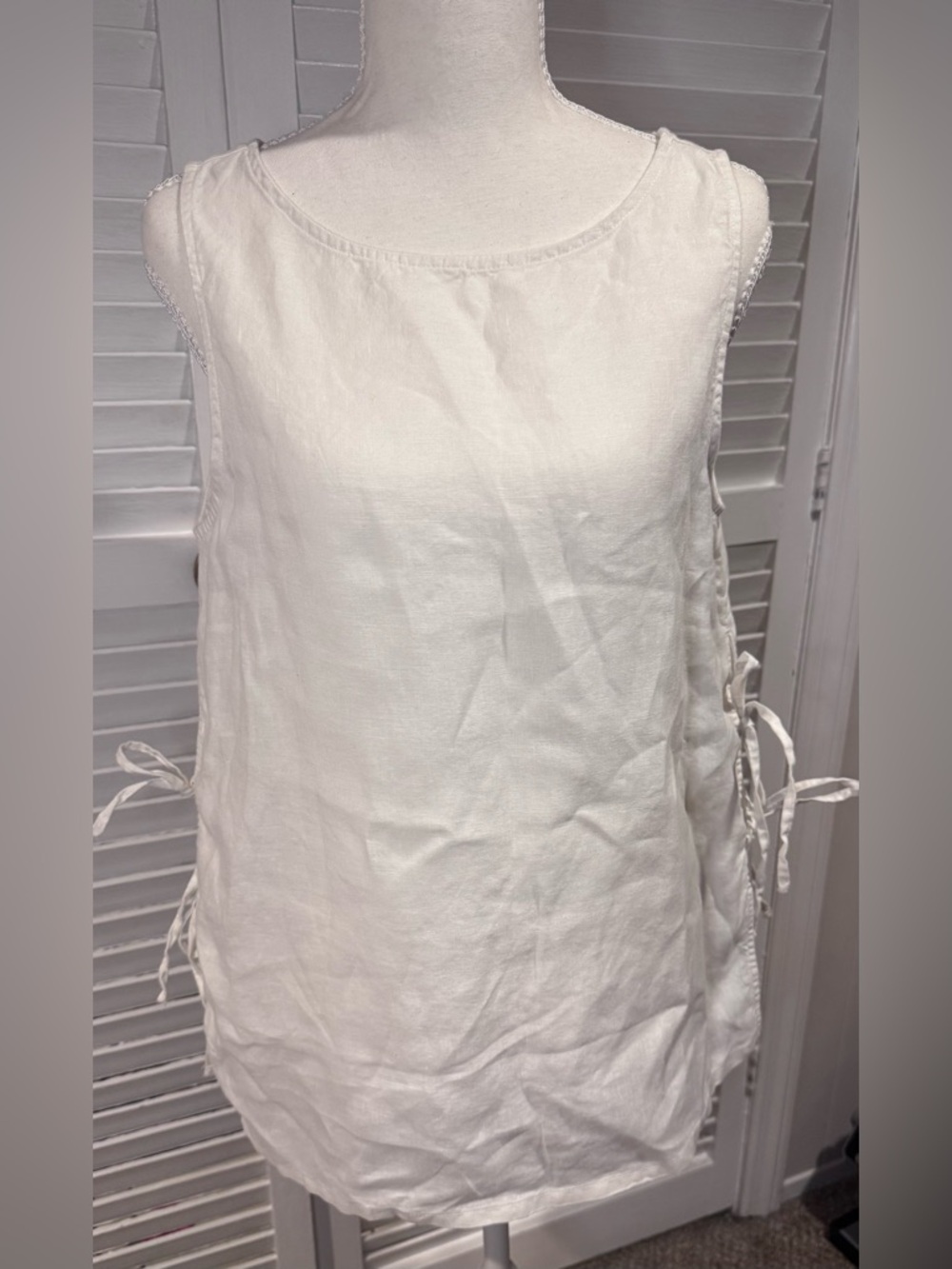 Rachel Zoe 100% Linen White Tie Side Tank Top Sleeveless Size Medium